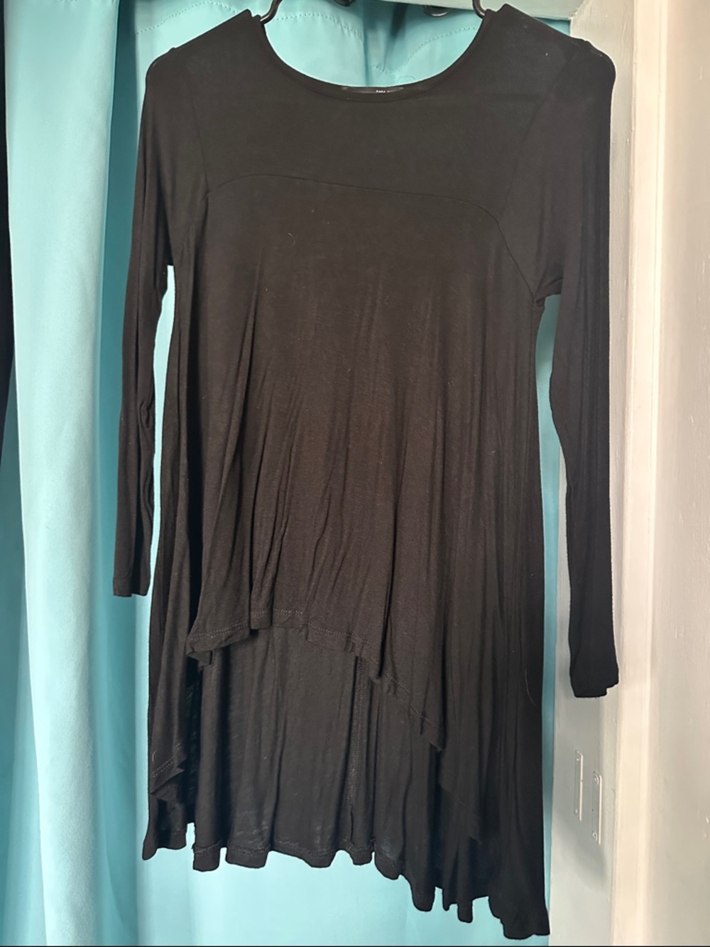 Zara Black Long Sleeve Asymmetric Tunic Top